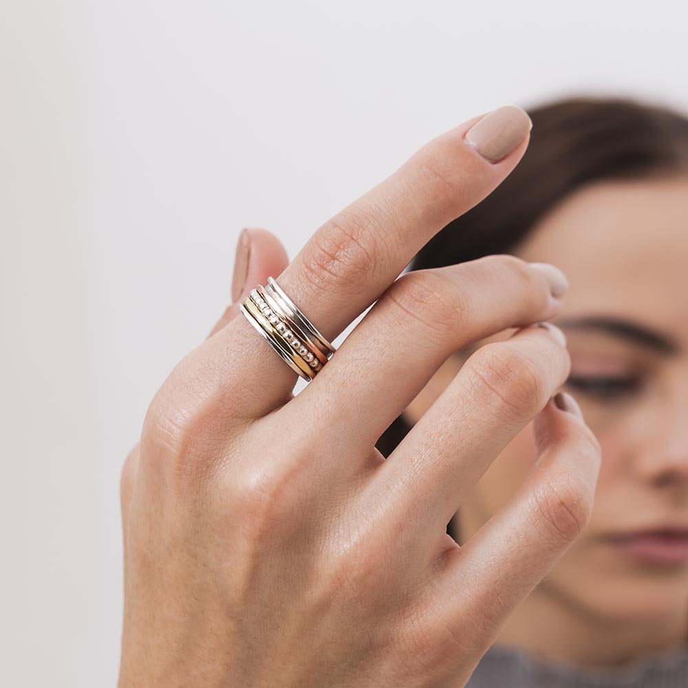 Beaded Penta stripe Fluid | 925 Silver Couple Ring