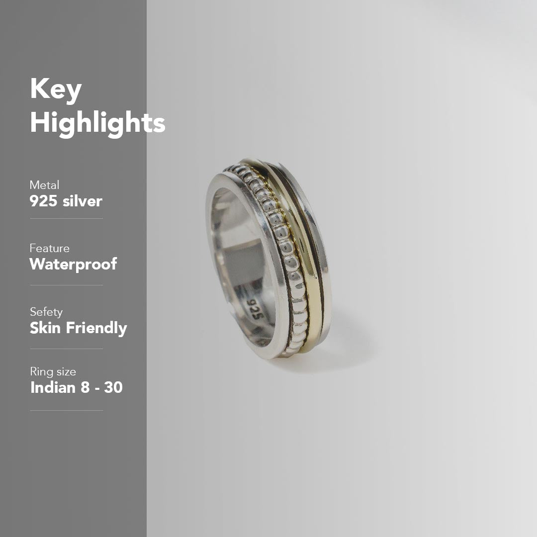 Beaded Silver & Gold Fluid | 925 Silver Ring for Women & Men