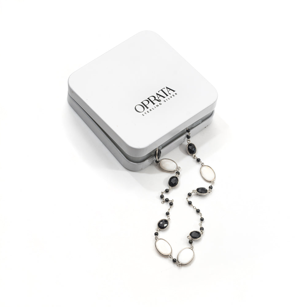 Black Onyx & MOP Gemstone Necklace | 925 Silver for Woman - OPRATA