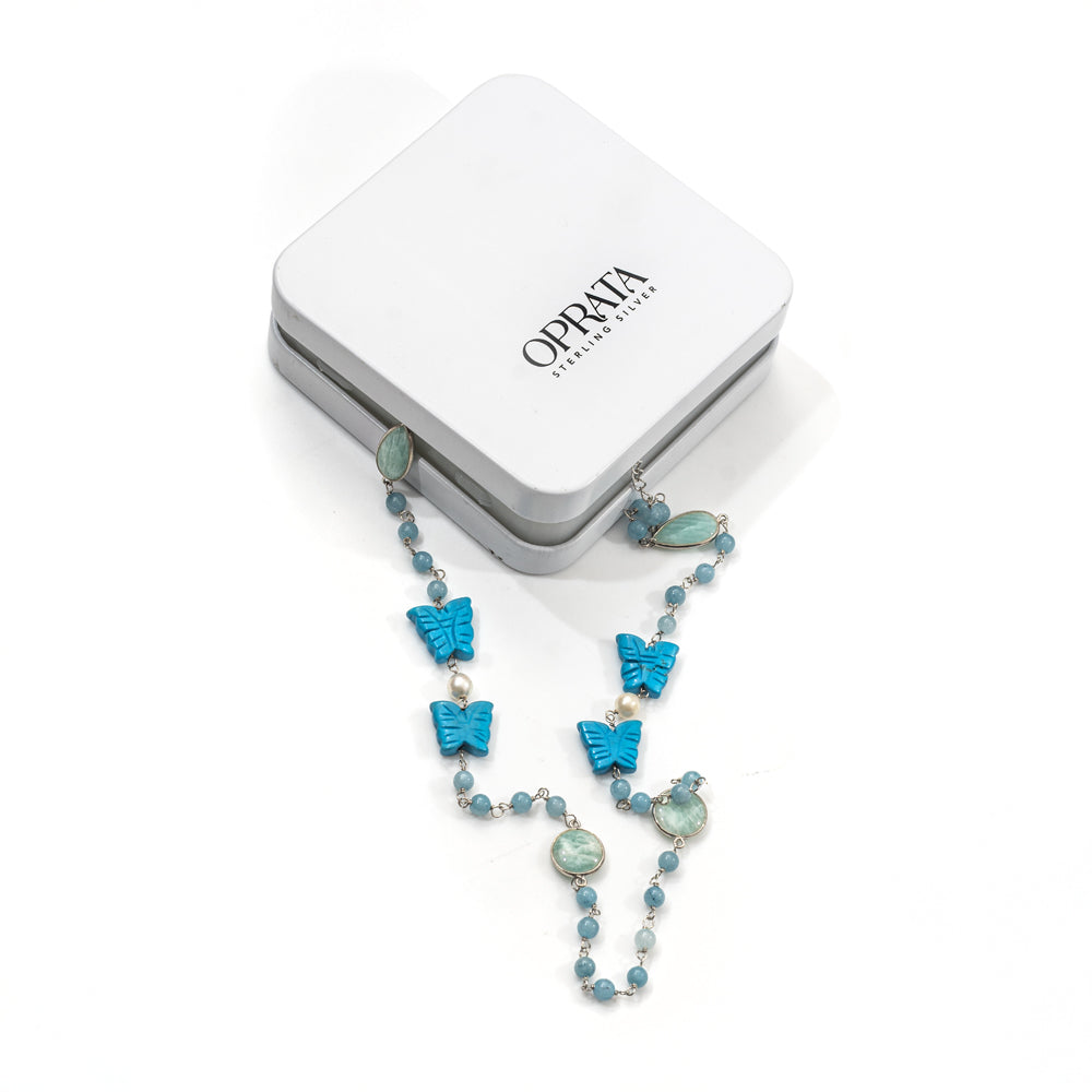 Amazonite Onyx Turquoise Gemstone Necklace | 925 Silver for Woman