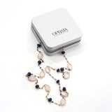 
Rose Qz Onyx & Hessonite long Gemstone Necklace | 925 Silver for Woman
