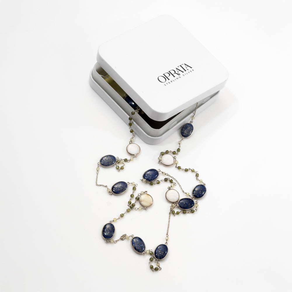 Laps Cz MOP long Gemstone Necklace | 925 Silver for Woman