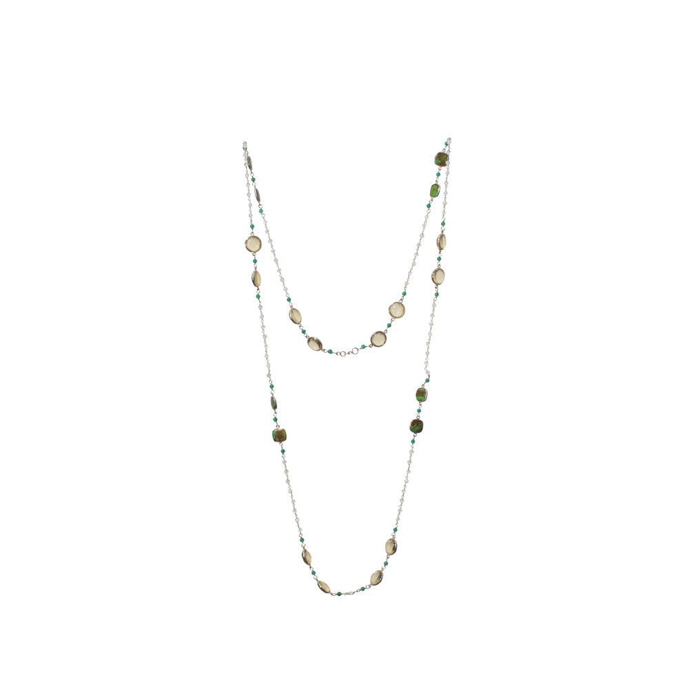 Lemon Qz & Copper TQ Long Gemstone Necklace | 925 Silver for Woman