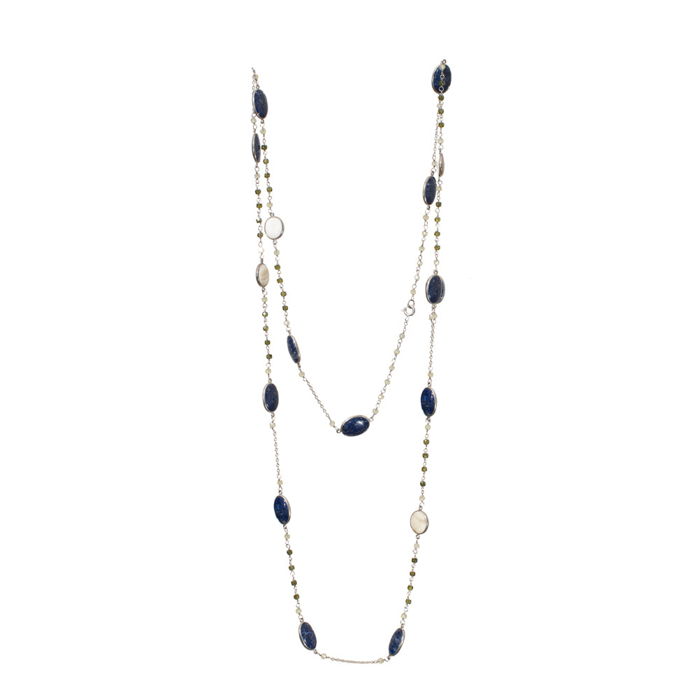 Laps Cz MOP long Gemstone Necklace | 925 Silver for Woman