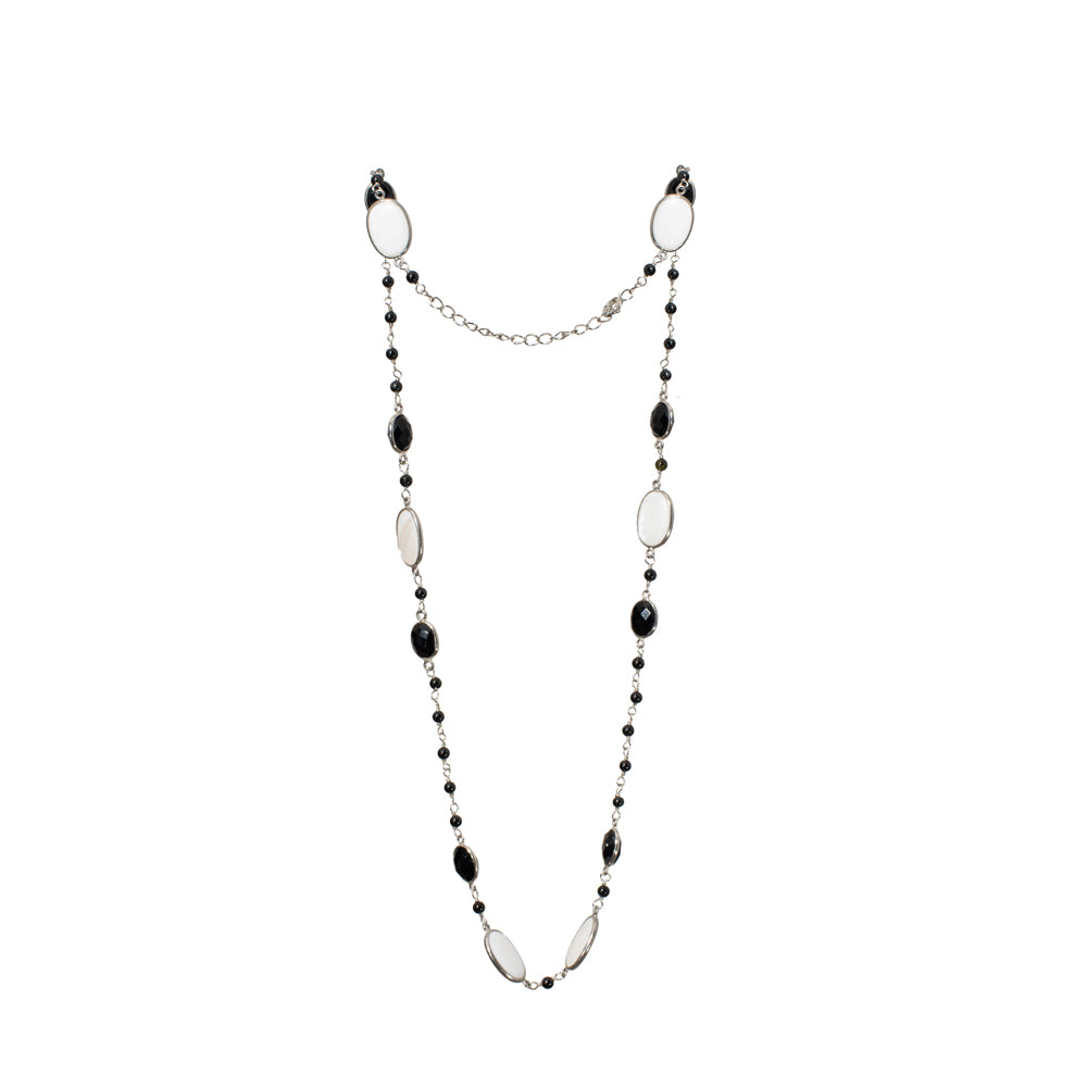Black Onyx & MOP Gemstone Necklace | 925 Silver for Woman - OPRATA