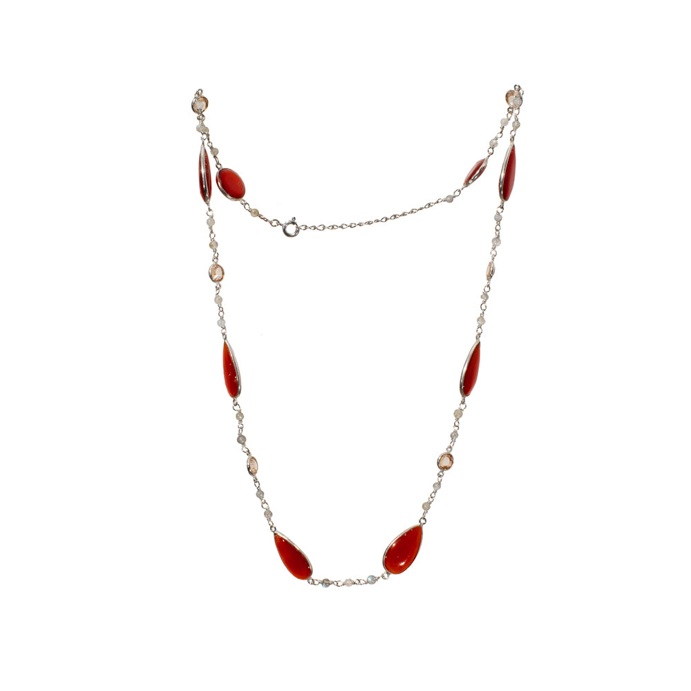 Red Onyx Cz labradorite Gemstone Necklace | 925 Silver for Woman