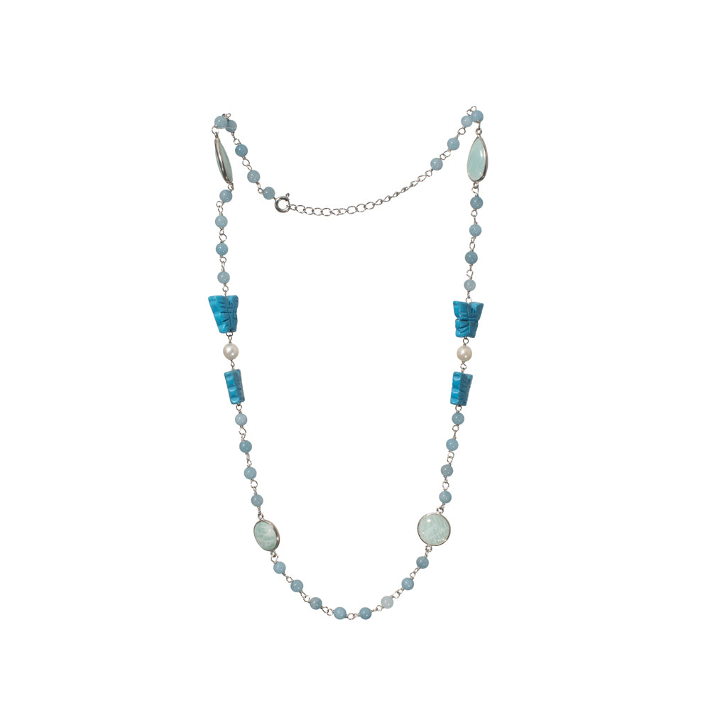 Amazonite Onyx Turquoise Gemstone Necklace | 925 Silver for Woman