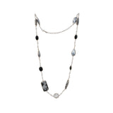 Obsidian Black Onyx & Dendritic Agate Gemstone Necklace | 925 Silver for Woman