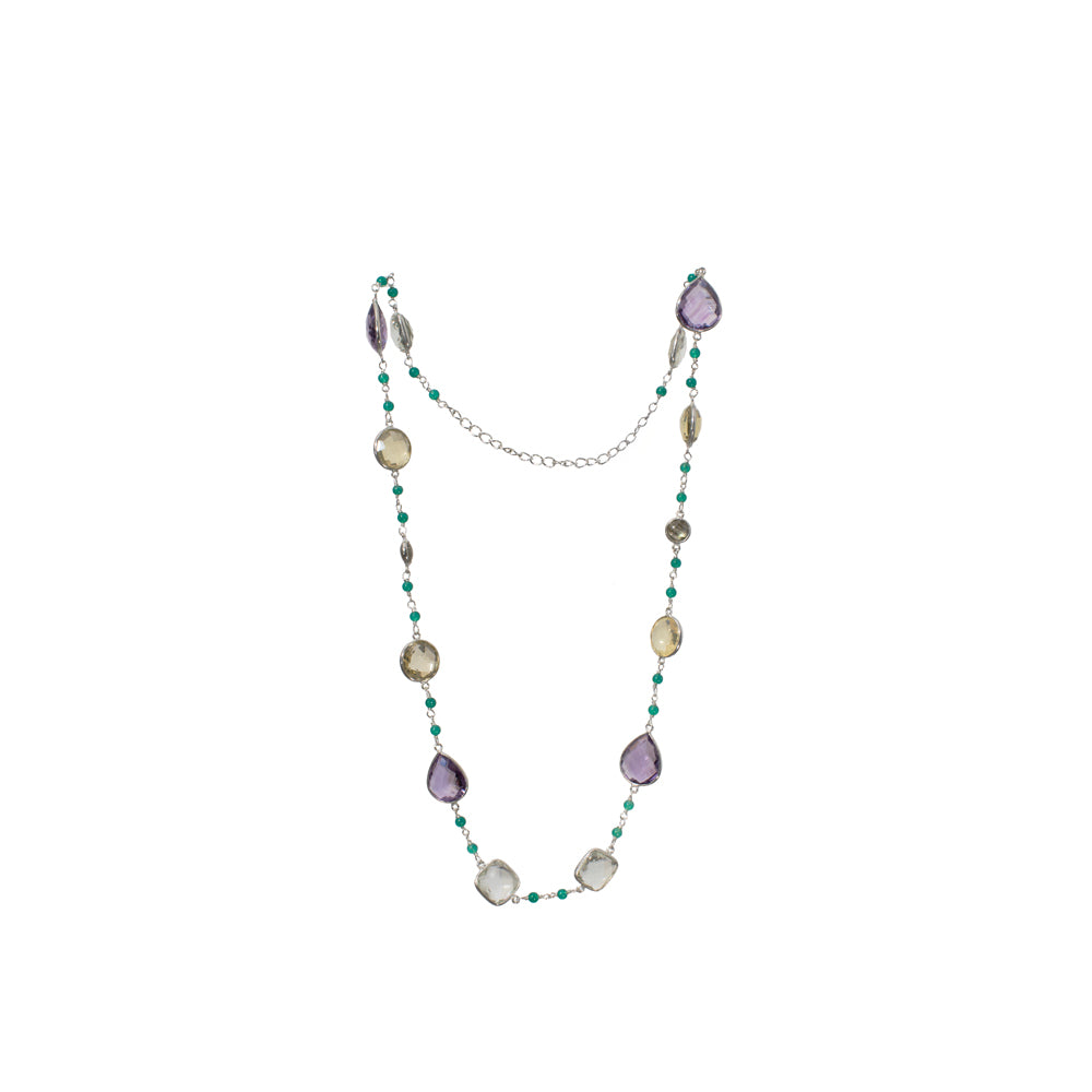 Amethyst Lemon Qz & Green Amethyst Gemstone Necklace | 925 Silver for Woman - OPRATA