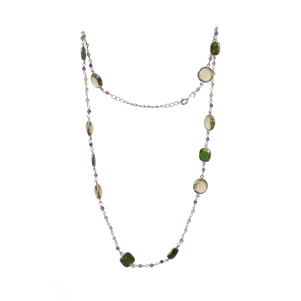 Lemon Qz & Copper TQ Gemstone Necklace | 925 Silver for Woman