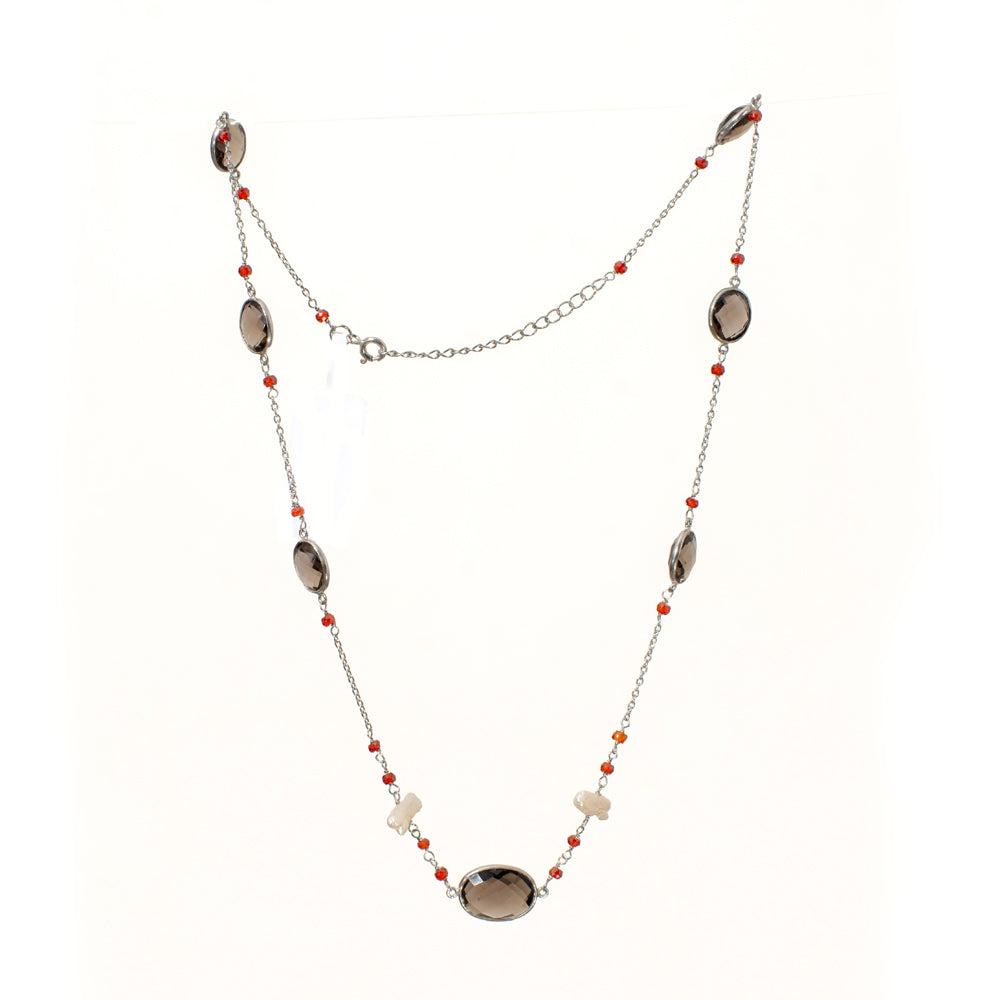 Smokey CZ & Biya Gemstone Necklace | 925 Silver for Woman