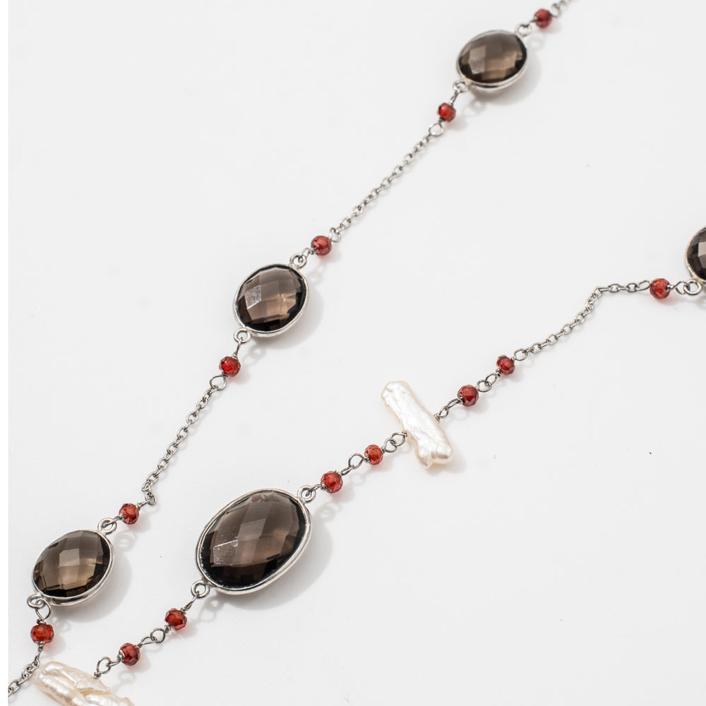 Smokey CZ & Biya Gemstone Necklace | 925 Silver for Woman