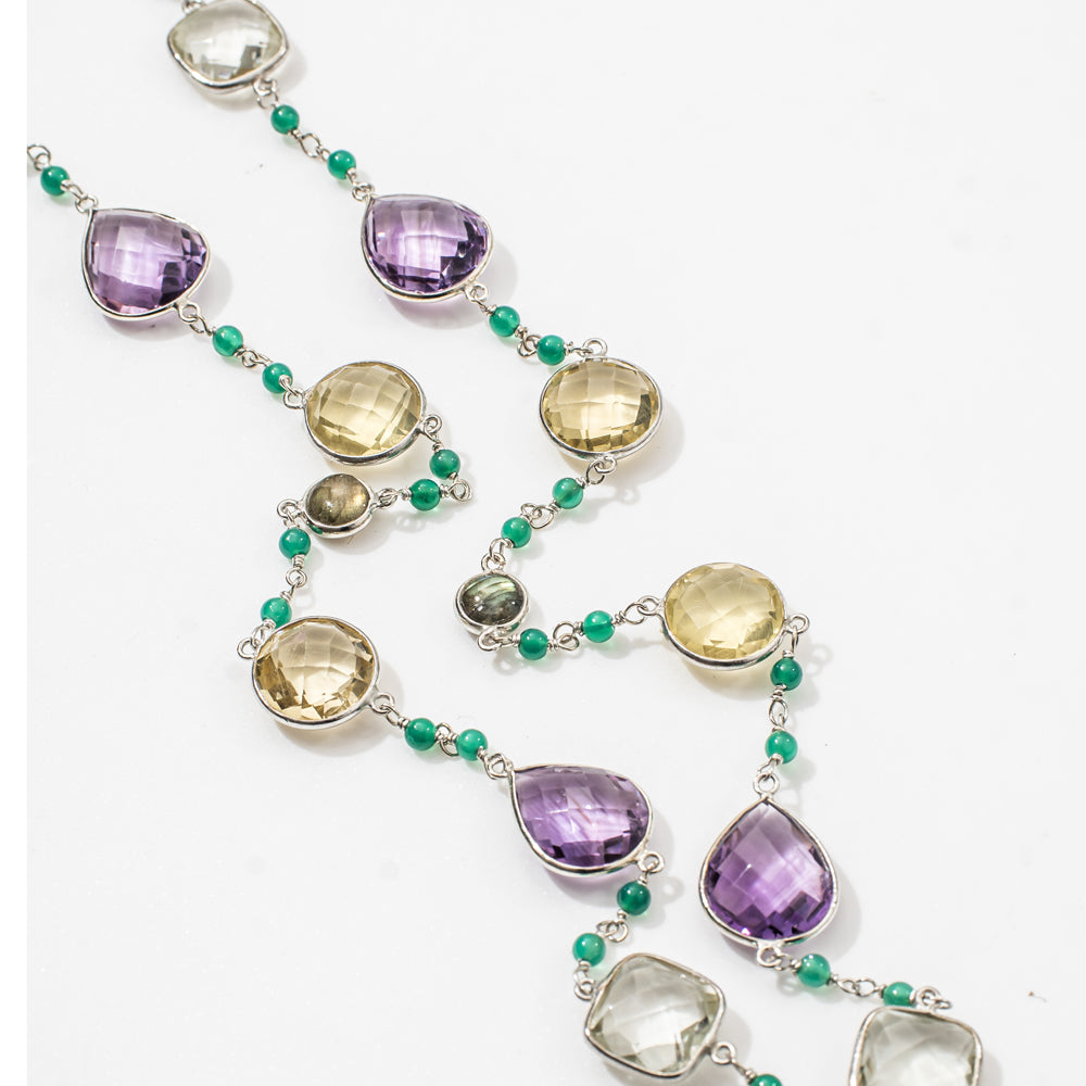 Amethyst Lemon Qz & Green Amethyst Gemstone Necklace | 925 Silver for Woman - OPRATA