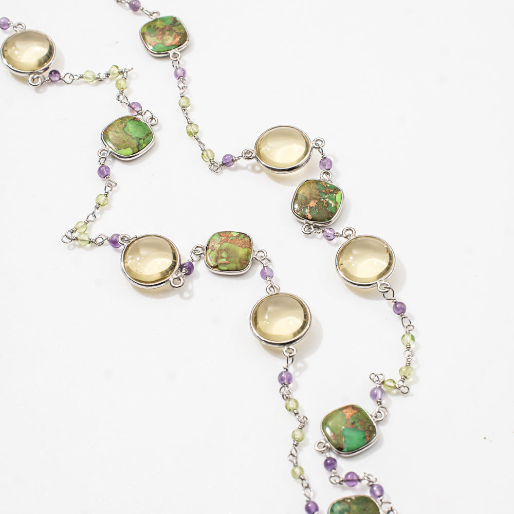 Lemon Qz & Copper TQ Gemstone Necklace | 925 Silver for Woman