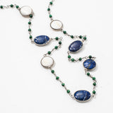 Lapis Malachite MOP Gemstone Necklace | 925 Silver for Woman