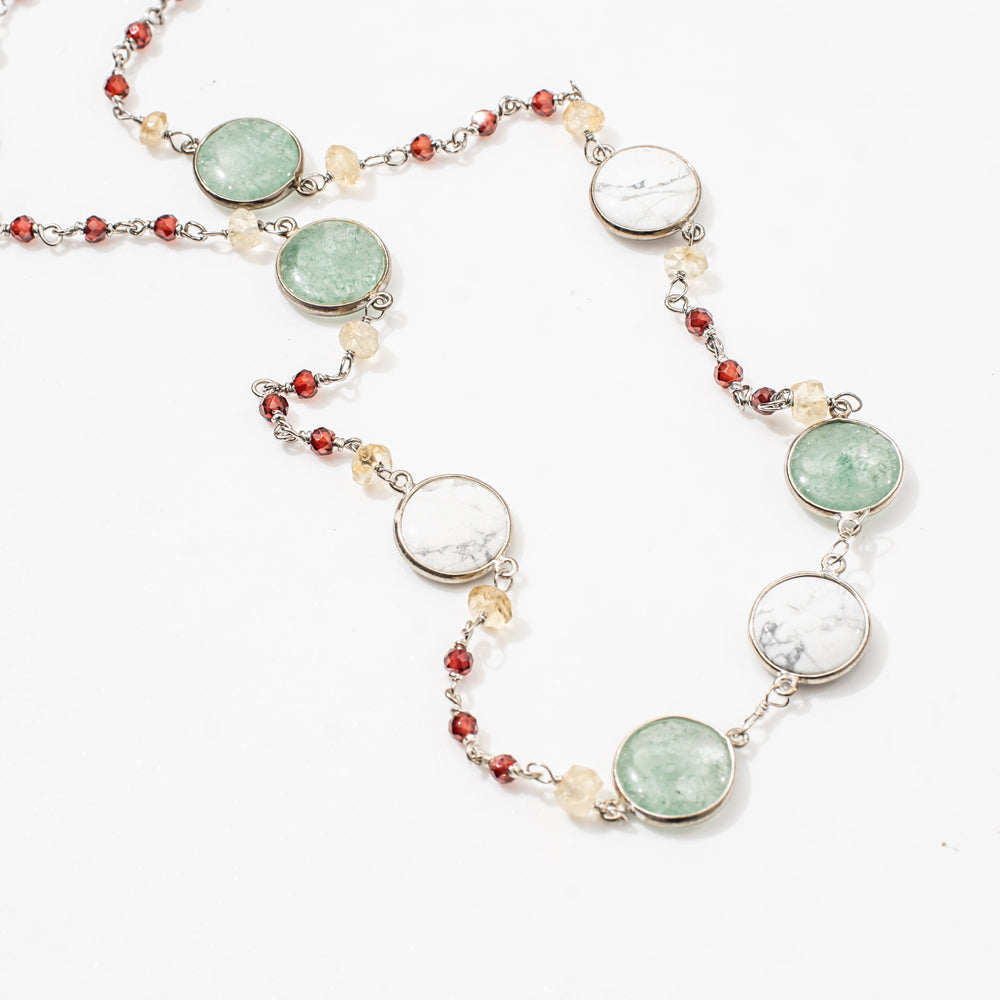 Cherry Qz, Ctrine, Cz & Howlite Gemstone Necklace | 925 Silver for Woman