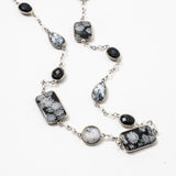 Obsidian Black Onyx & Dendritic Agate Gemstone Necklace | 925 Silver for Woman