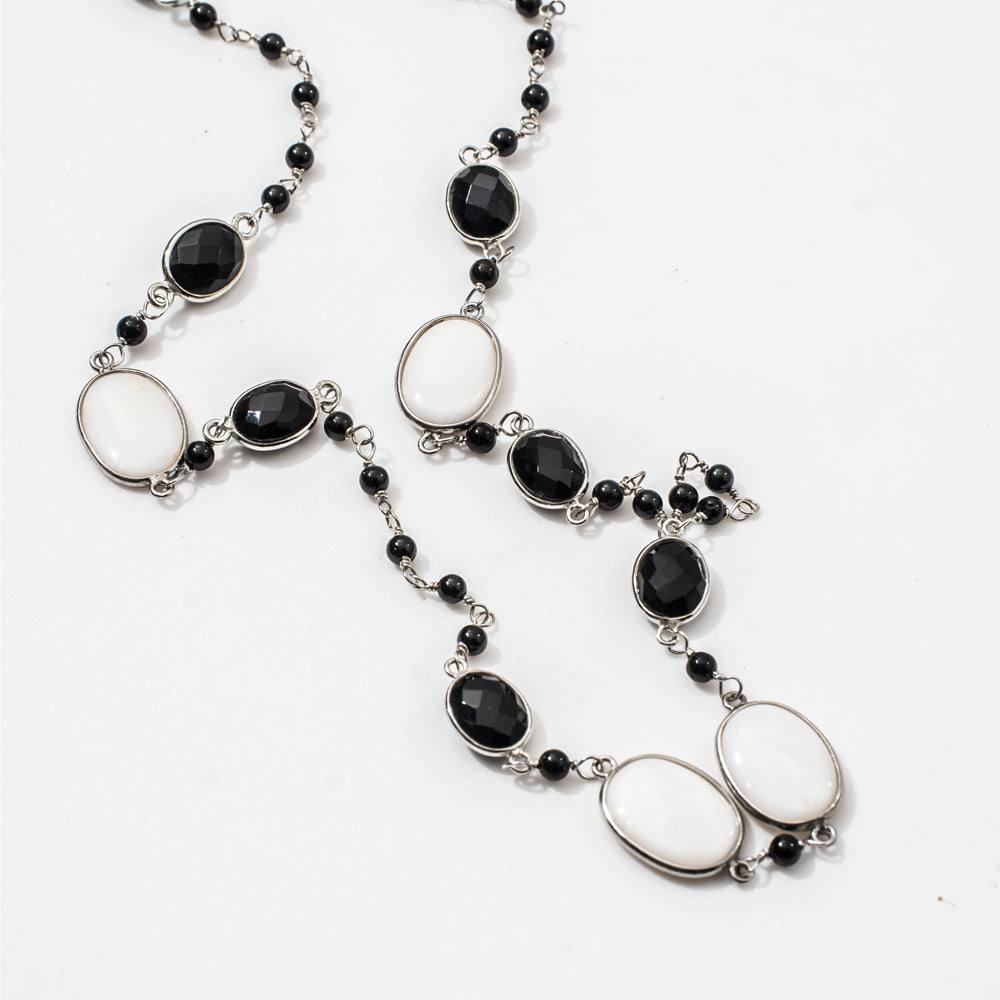 Black Onyx & MOP Gemstone Necklace | 925 Silver for Woman - OPRATA