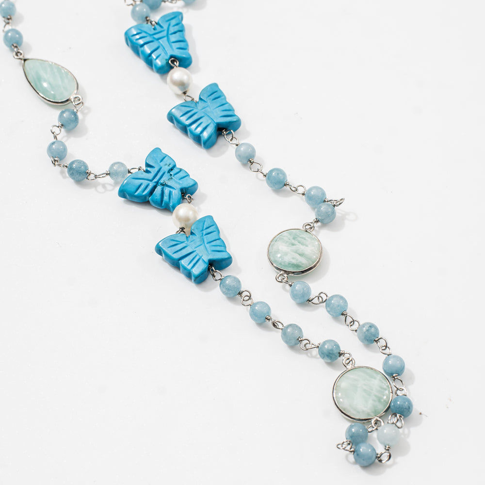 Amazonite Onyx Turquoise Gemstone Necklace | 925 Silver for Woman