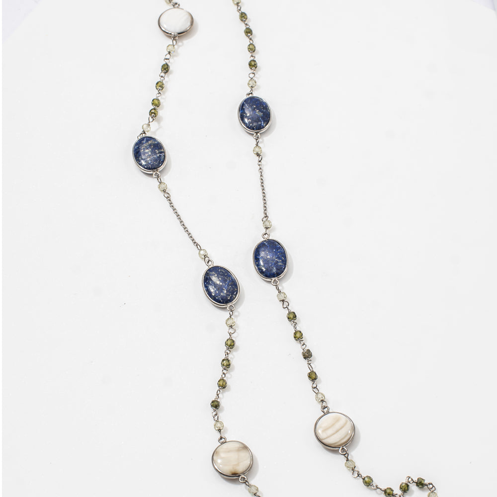 Laps Cz MOP long Gemstone Necklace | 925 Silver for Woman
