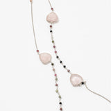 Tourmaline & Rose Quartz Long Gemstone Necklace | 925 Silver for Woman