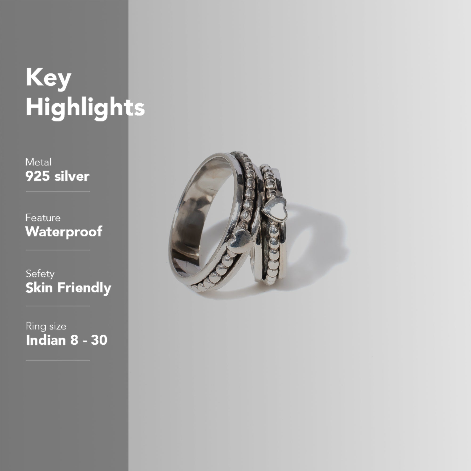 Beaded Heart Fluid | 925 Silver Couple Ring