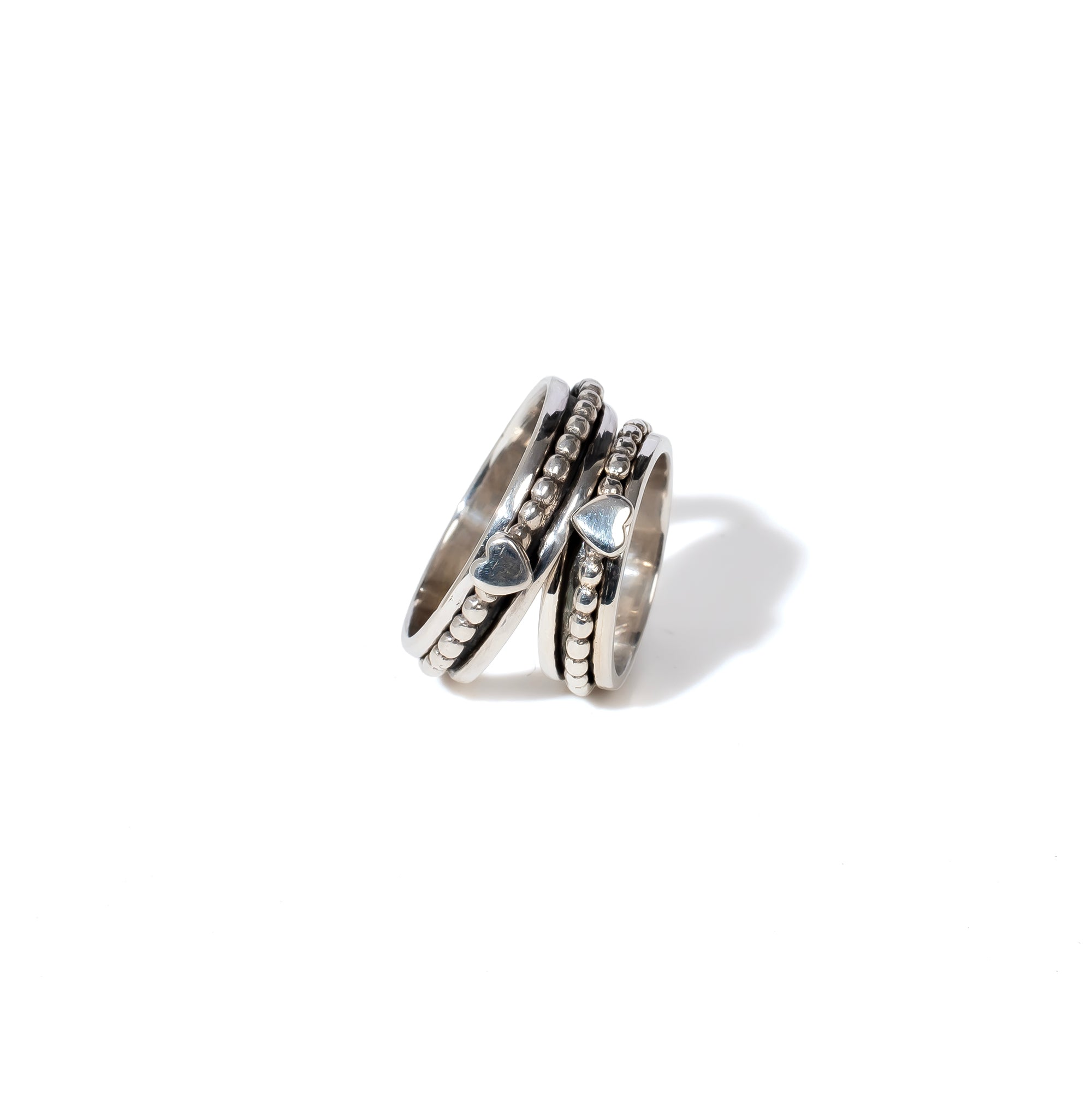 Beaded Heart Fluid | 925 Silver Couple Ring
