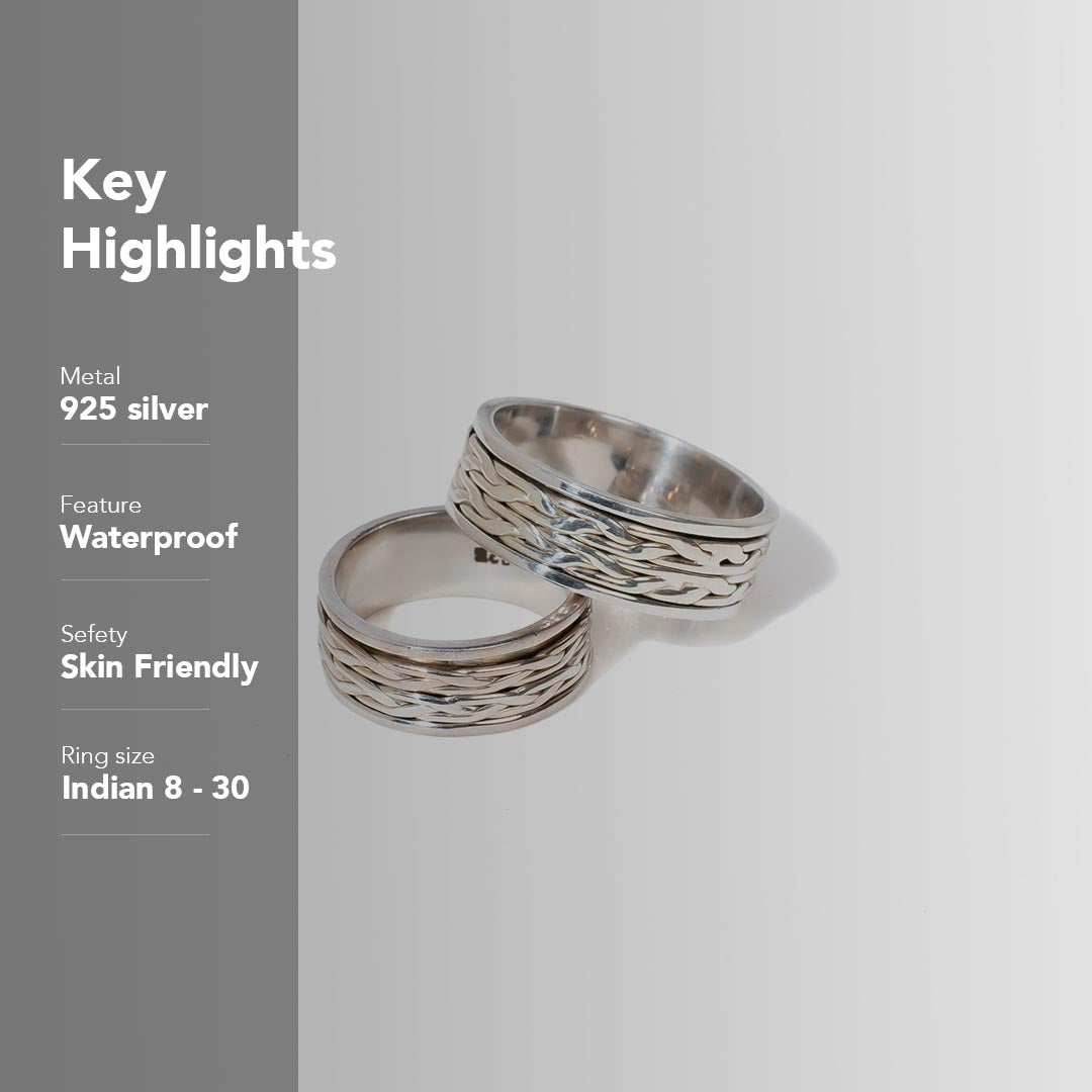 Double Flat Braid Fluid | 925 Silver Couple Ring