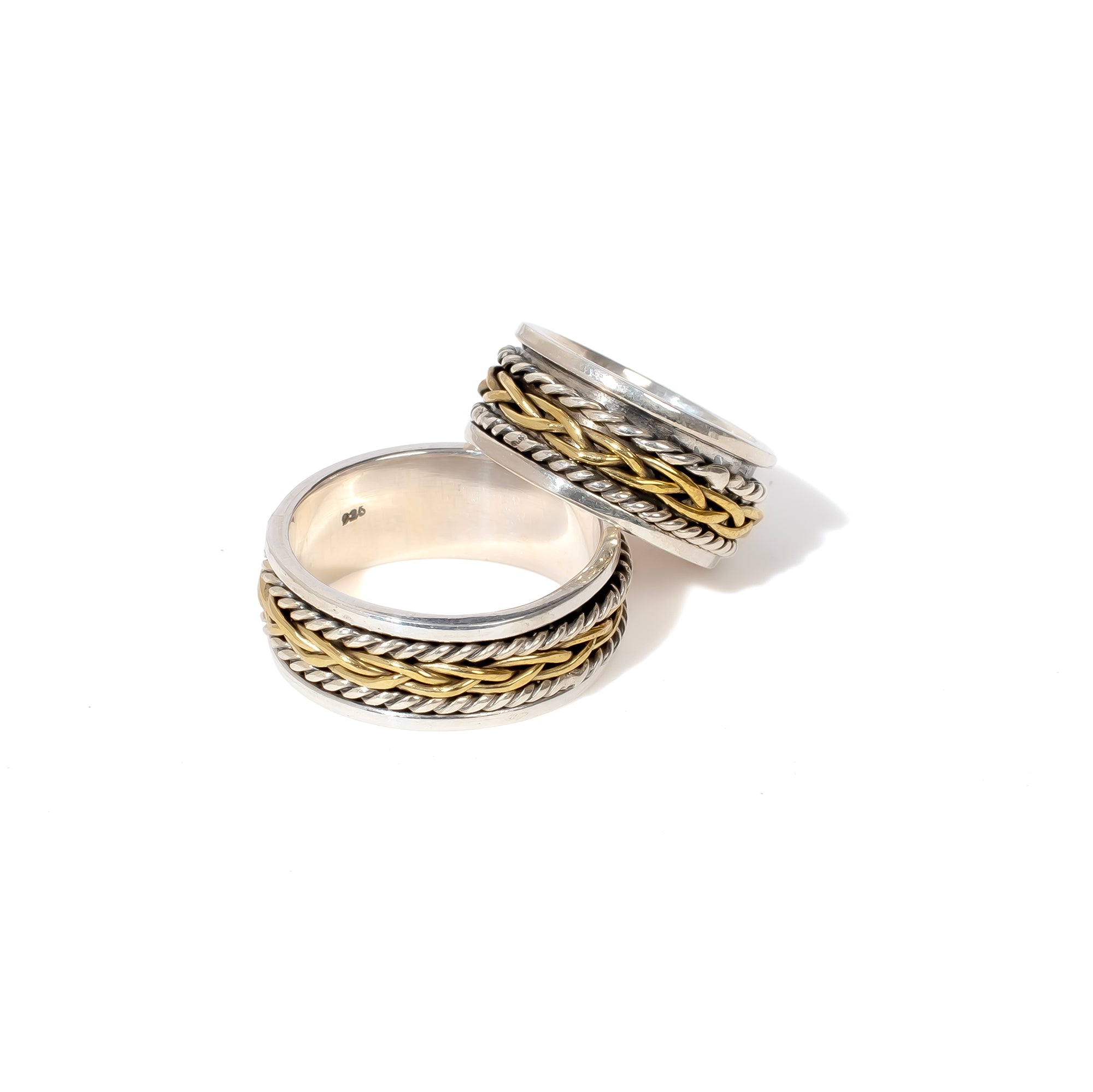 Gold Braid & Twist Fluid | 925 Silver Couple Ring