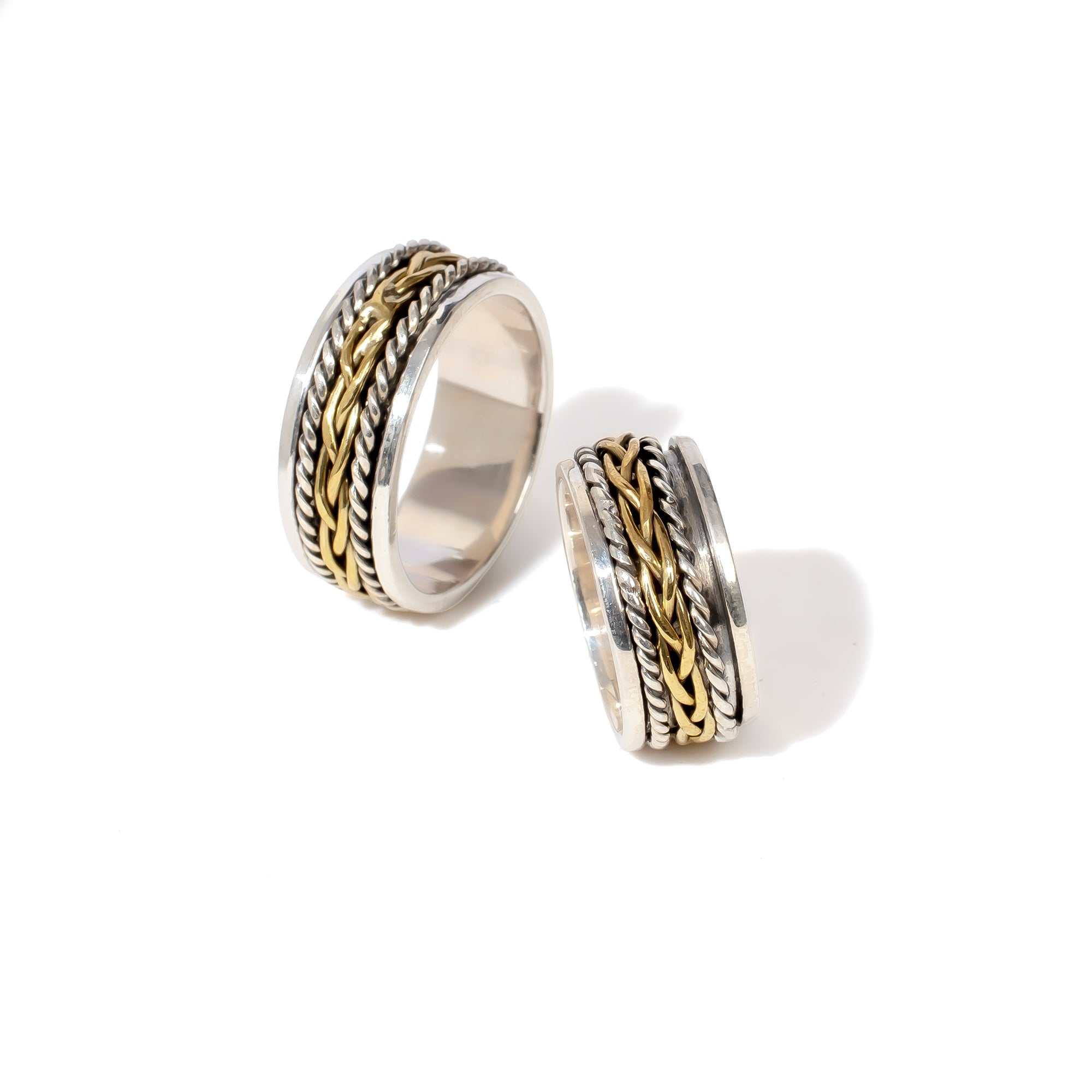 Gold Braid & Twist Fluid | 925 Silver Couple Ring