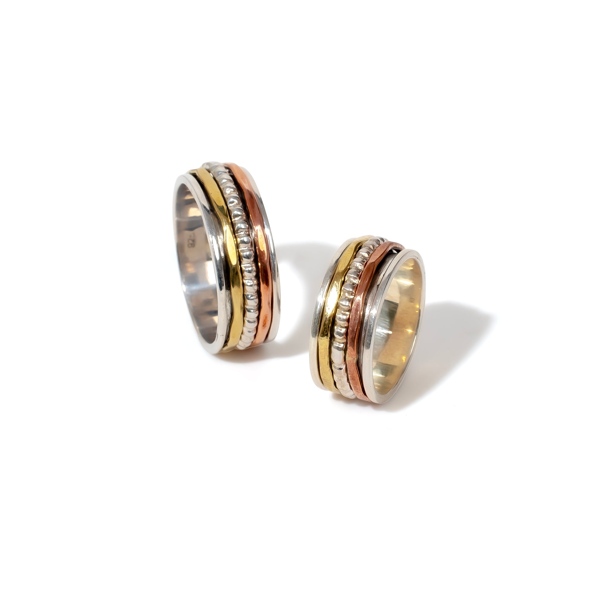 Beaded Penta stripe Fluid | 925 Silver Couple Ring