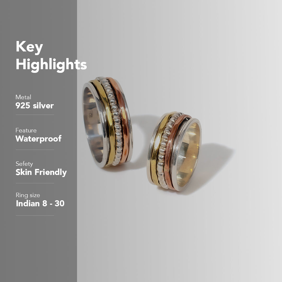 Beaded Penta stripe Fluid | 925 Silver Couple Ring