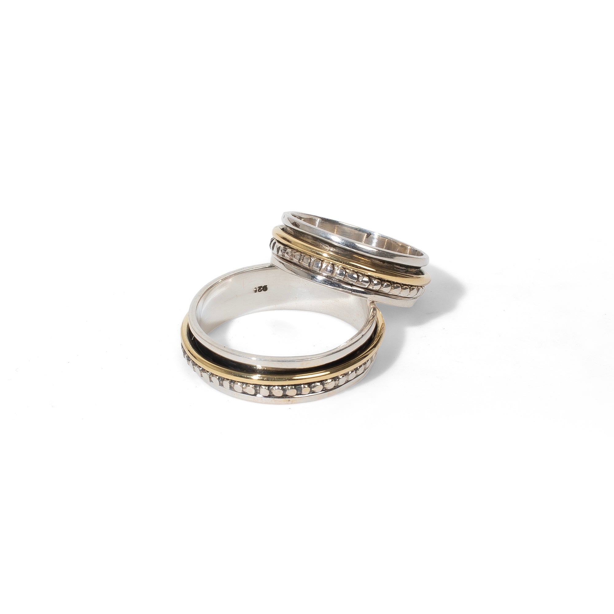 Beaded Silver & Gold Fluid | 925 Silver Couple Ring