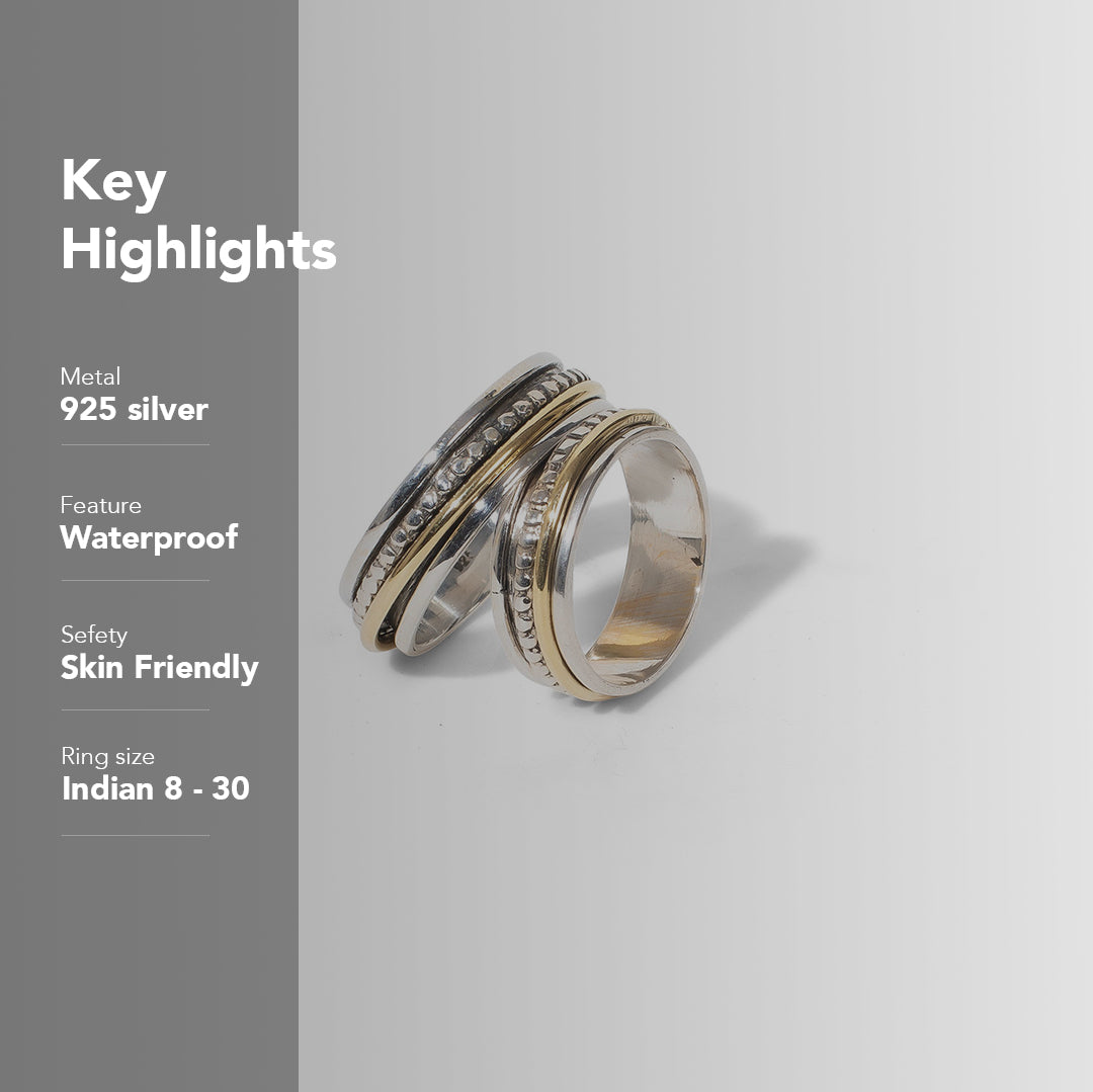 Beaded Silver & Gold Fluid | 925 Silver Couple Ring