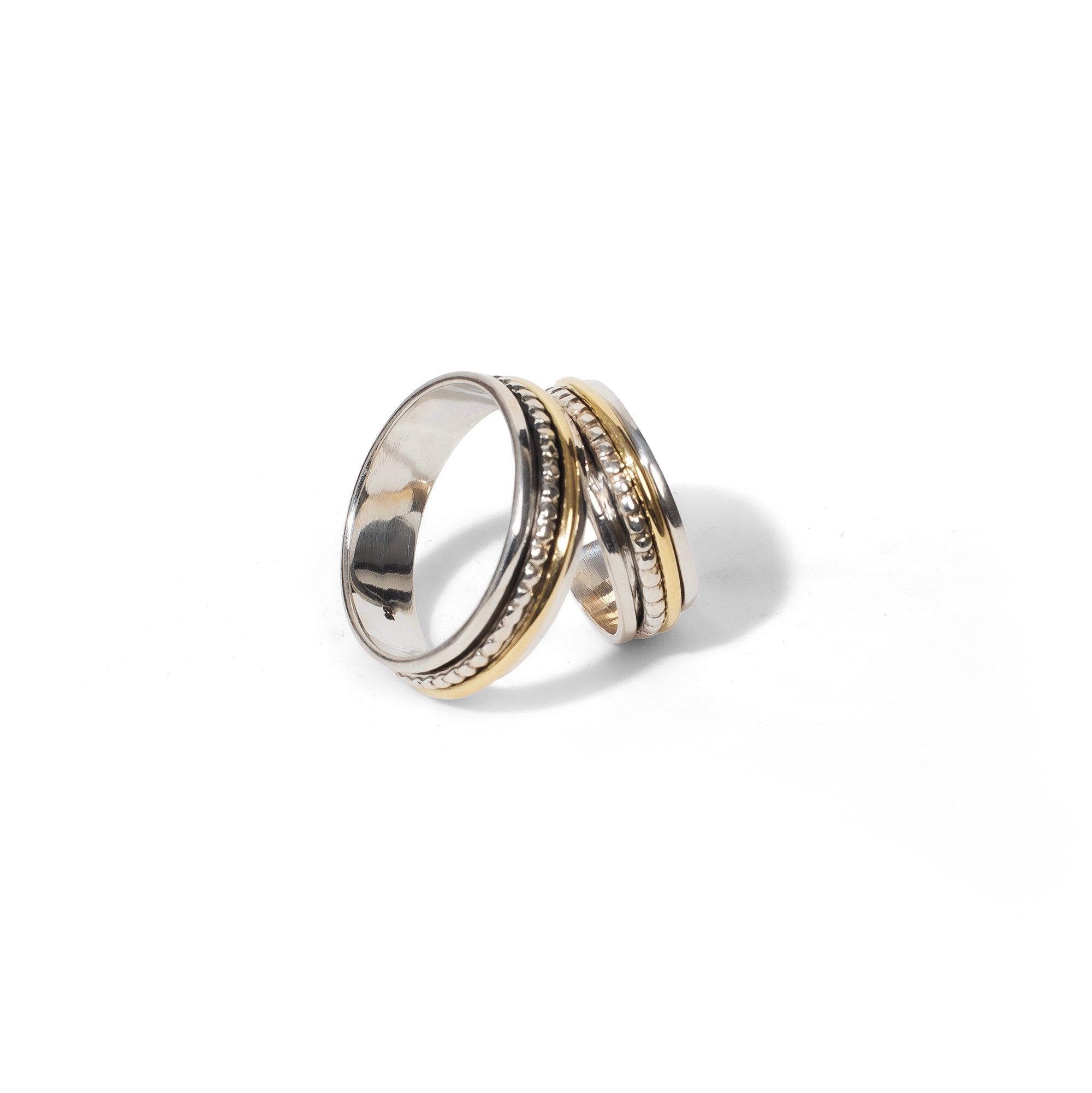 Beaded Silver & Gold Fluid | 925 Silver Couple Ring