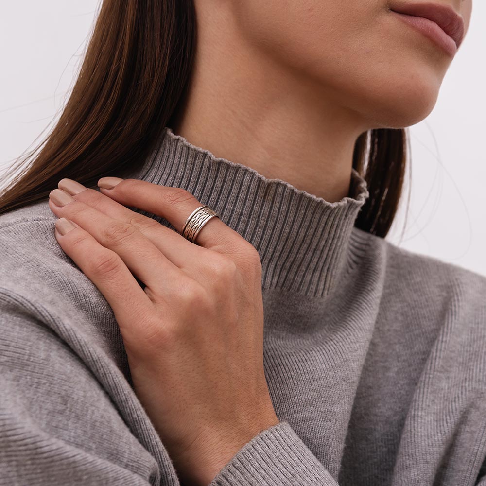 Double Flat Braid Fluid | 925 Silver Couple Ring