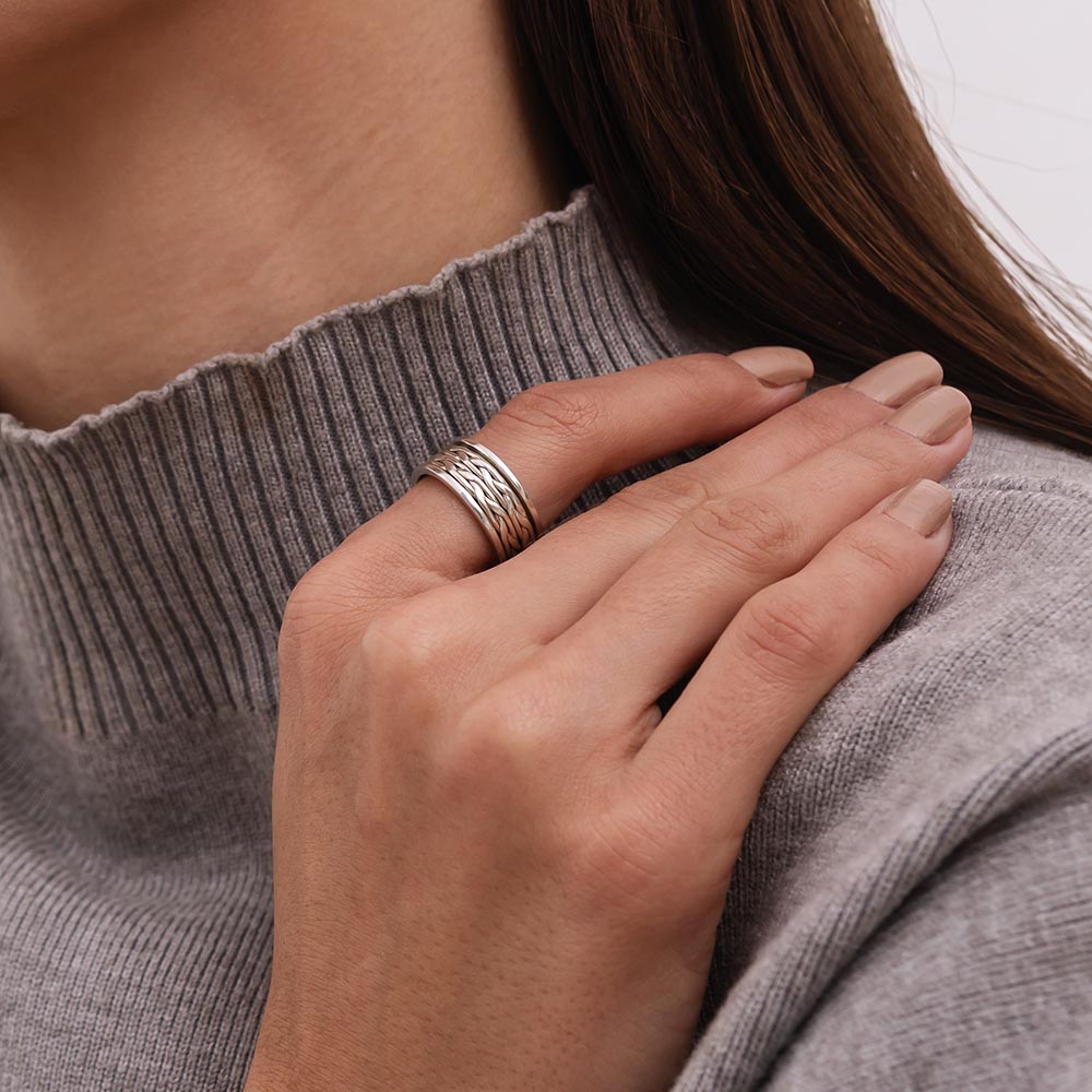 Double Flat Braid Fluid | 925 Silver Couple Ring