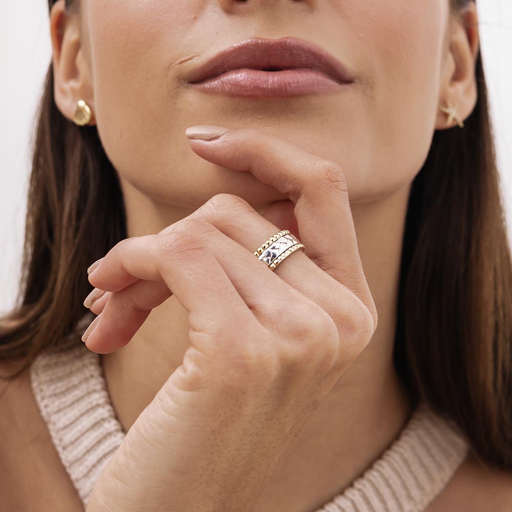 Beaded Braid Fluid | 925 Silver Couple Ring