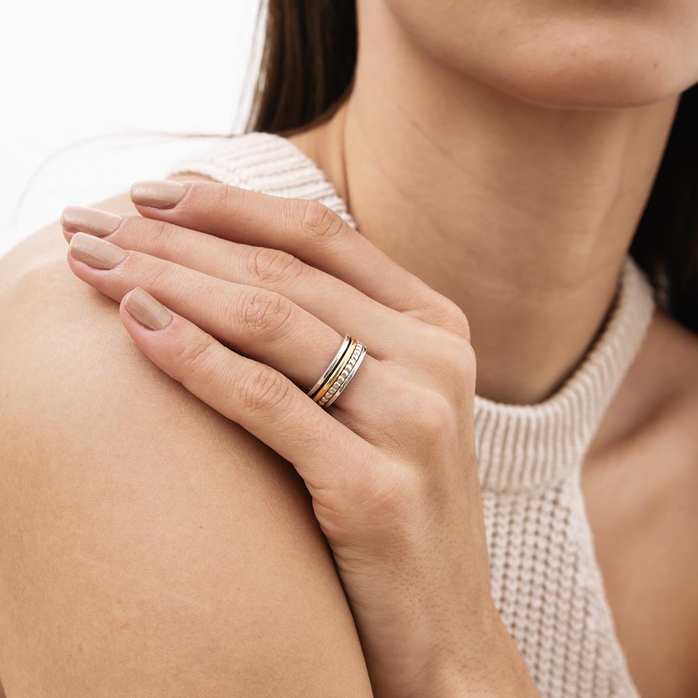 Beaded Silver & Gold Fluid | 925 Silver Couple Ring