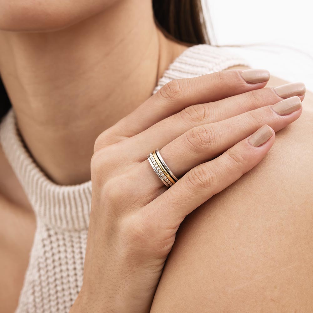 Beaded Silver & Gold Fluid | 925 Silver Couple Ring