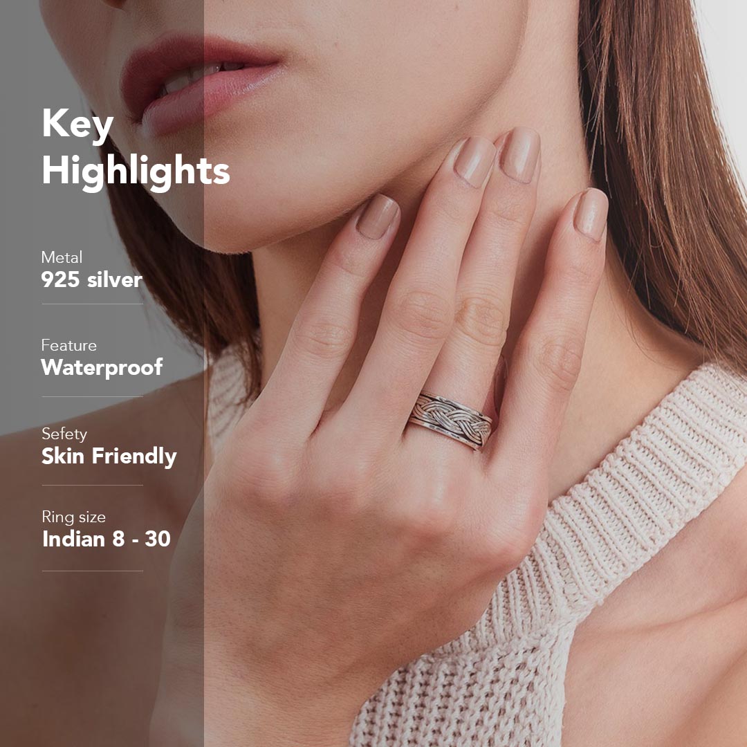 French Braid Fluid | 925 Silver Ring for Women & Men