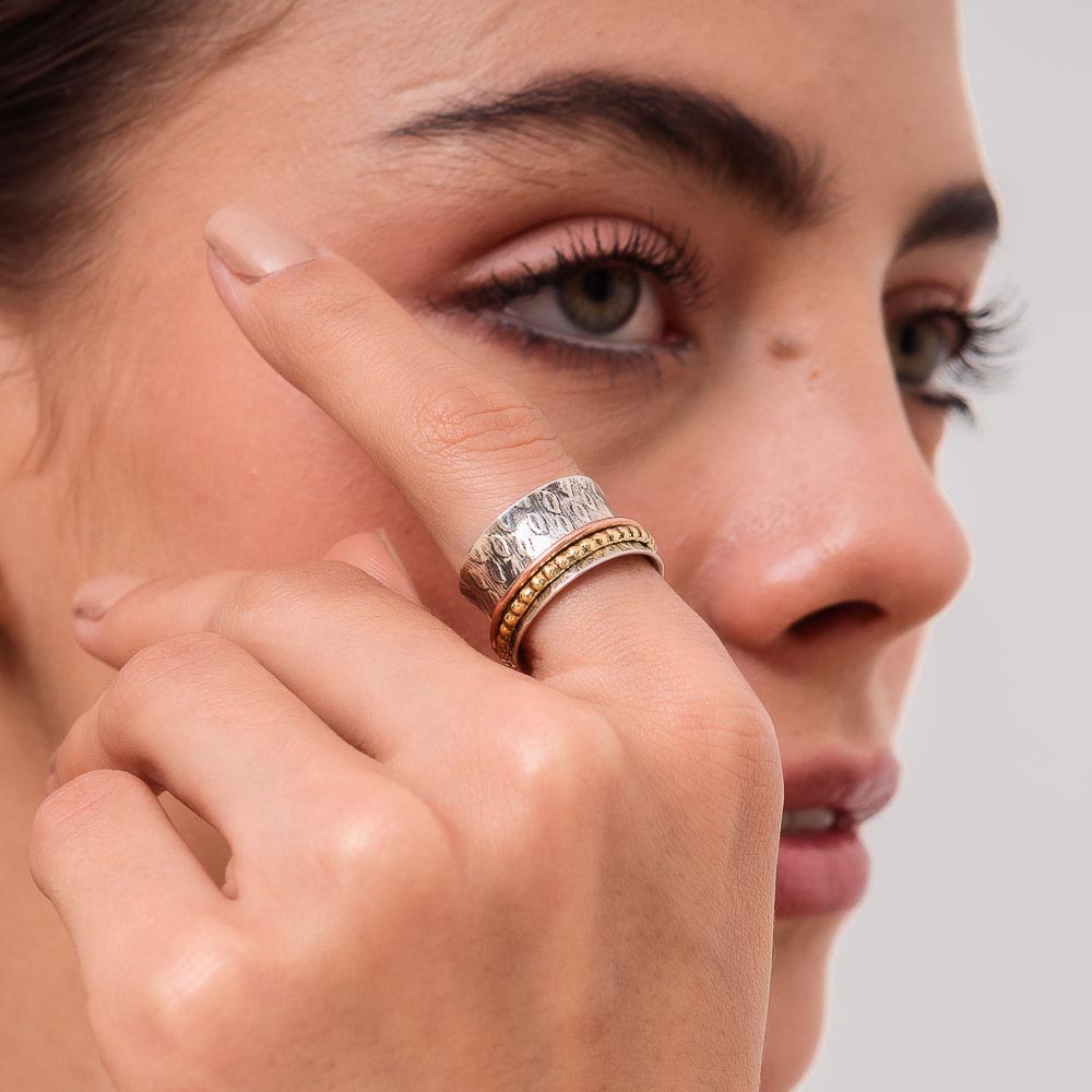 RoseGold & Gold Bead Fluid | 925 Silver Ring for Women & Men