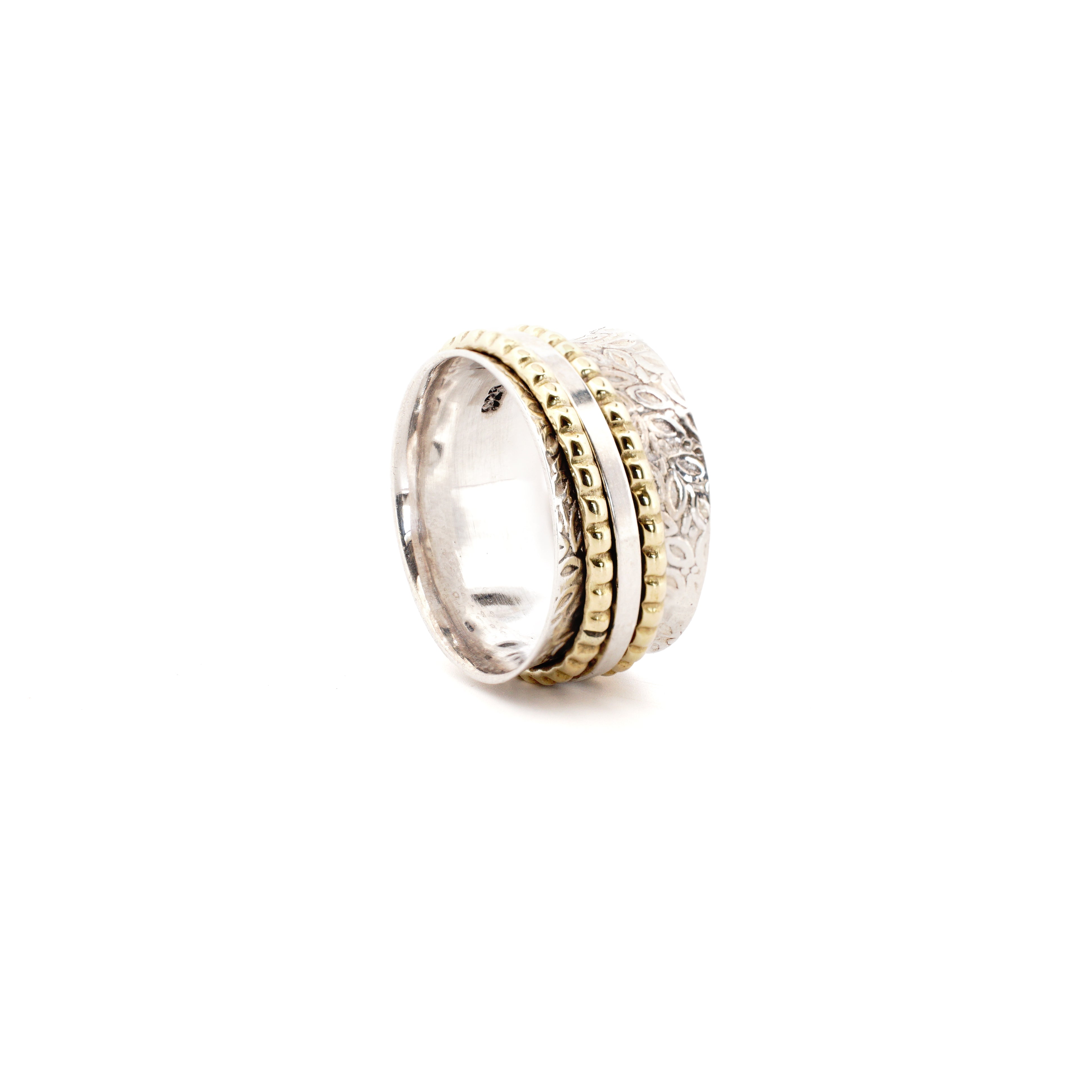 Two Gold Bead & Silver Fluid Ring | Hallmark 925 Silver