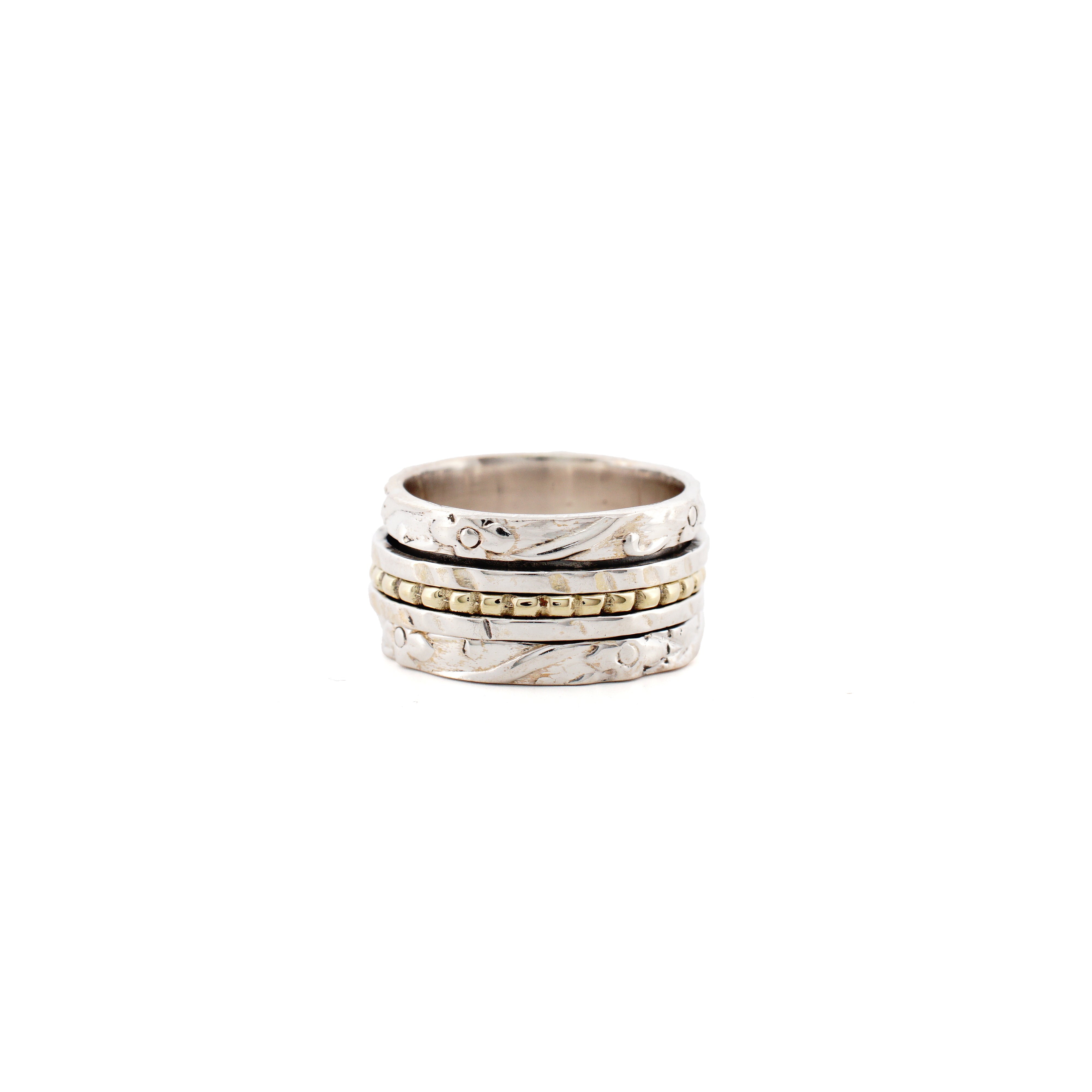 Four Silver & Gold Fluid Ring | Hallmark 925 Silver