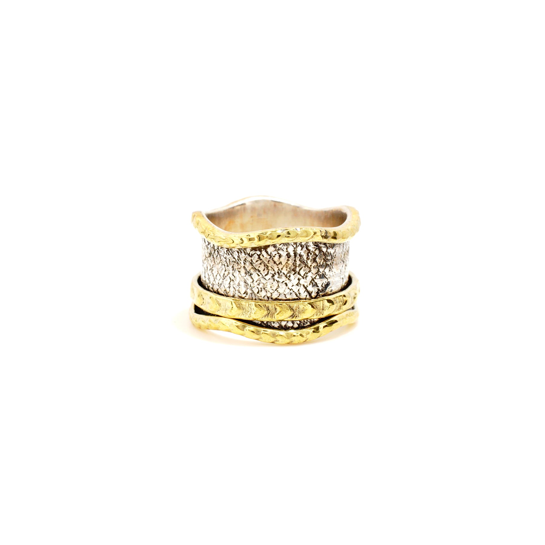 Three Gold Bead Fluid Ring | Hallmark 925 Silver