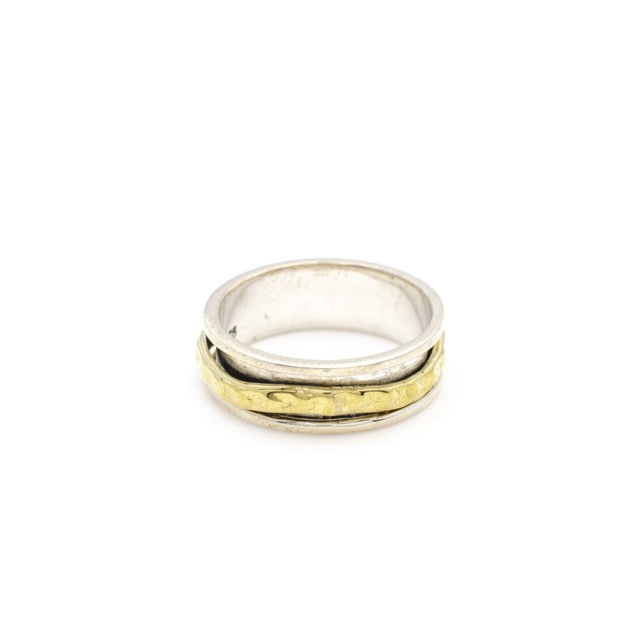 Spiral Gold in Border Fluid Ring | Hallmark 925 Silver