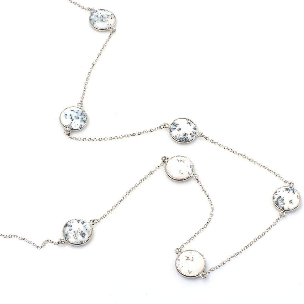 Dendrite Agate Long Gemstone Necklace | 925 Silver for Woman