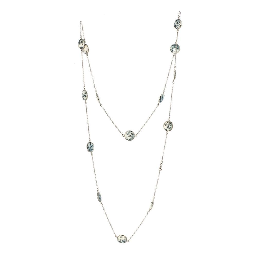 Dendrite Agate Long Gemstone Necklace | 925 Silver for Woman