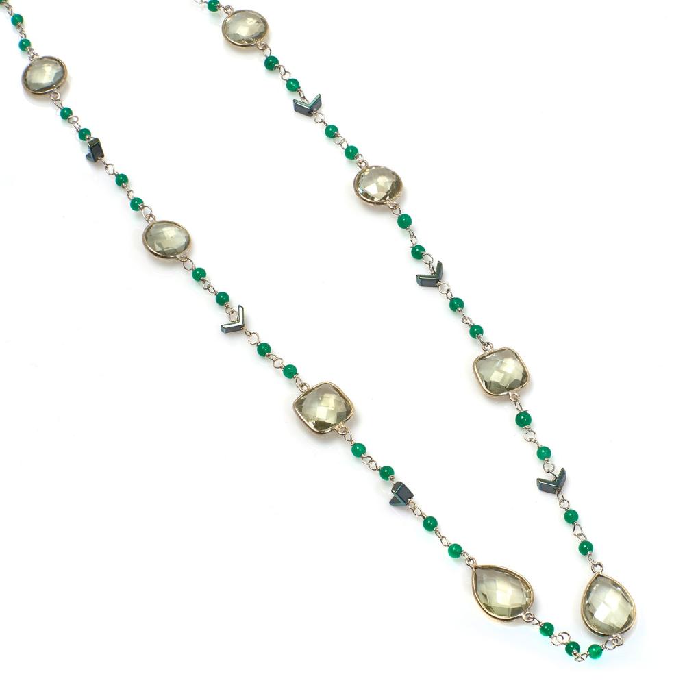 Green Amethyst Gemstone Necklace | 925 Silver for Woman