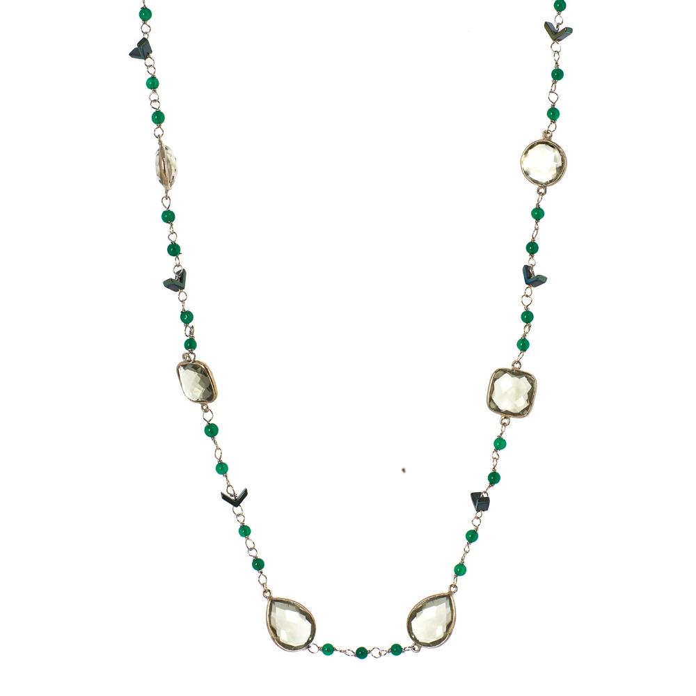 Green Amethyst Gemstone Necklace | 925 Silver for Woman